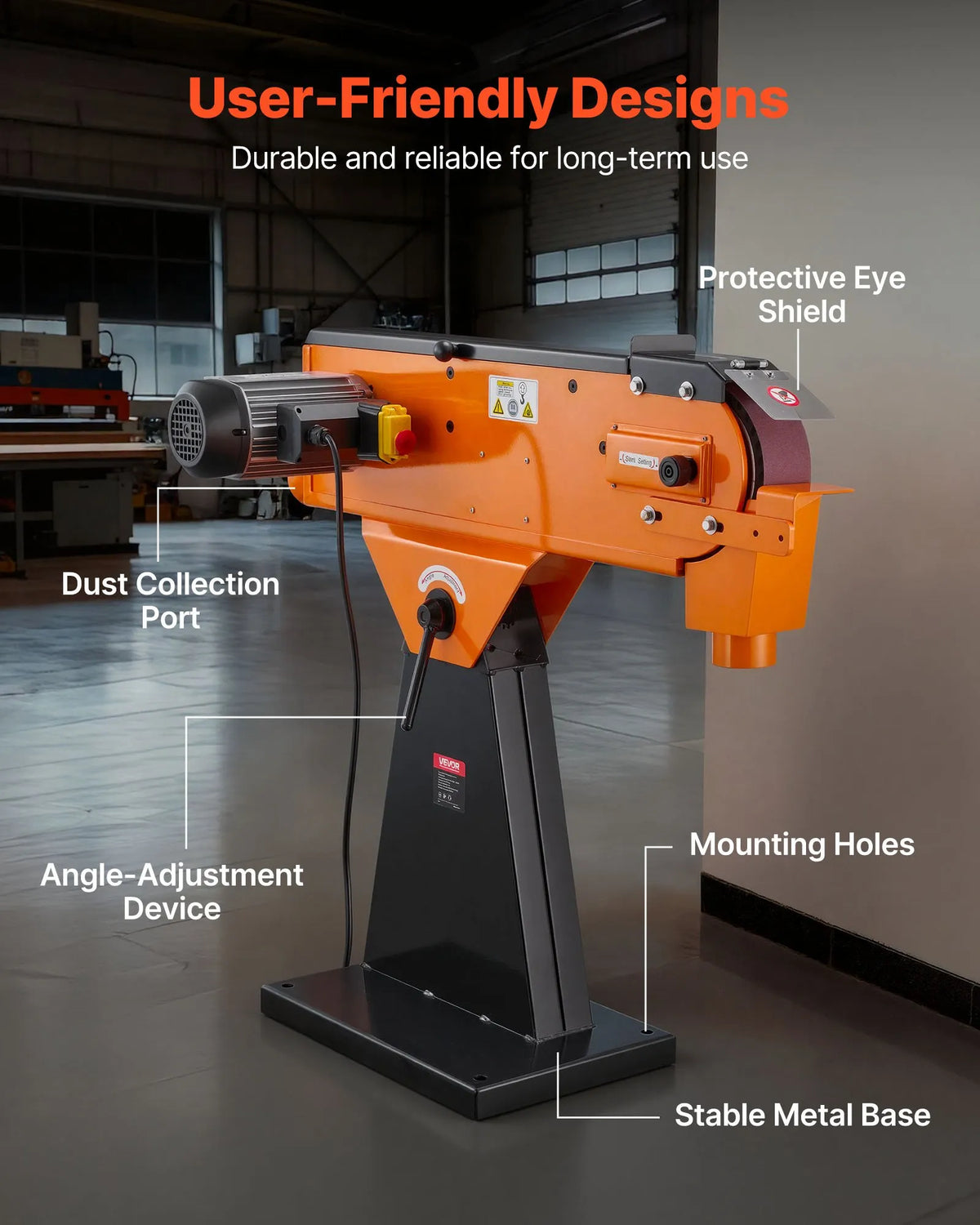 VEVOR Belt Sander 76 × 2007 mm, 2100 W, 900 RPM, Industrial Grinding and Polishing Machine with 0°–45° Adjustable Angle and Dust Extraction Port for Woodworking and Metalworking