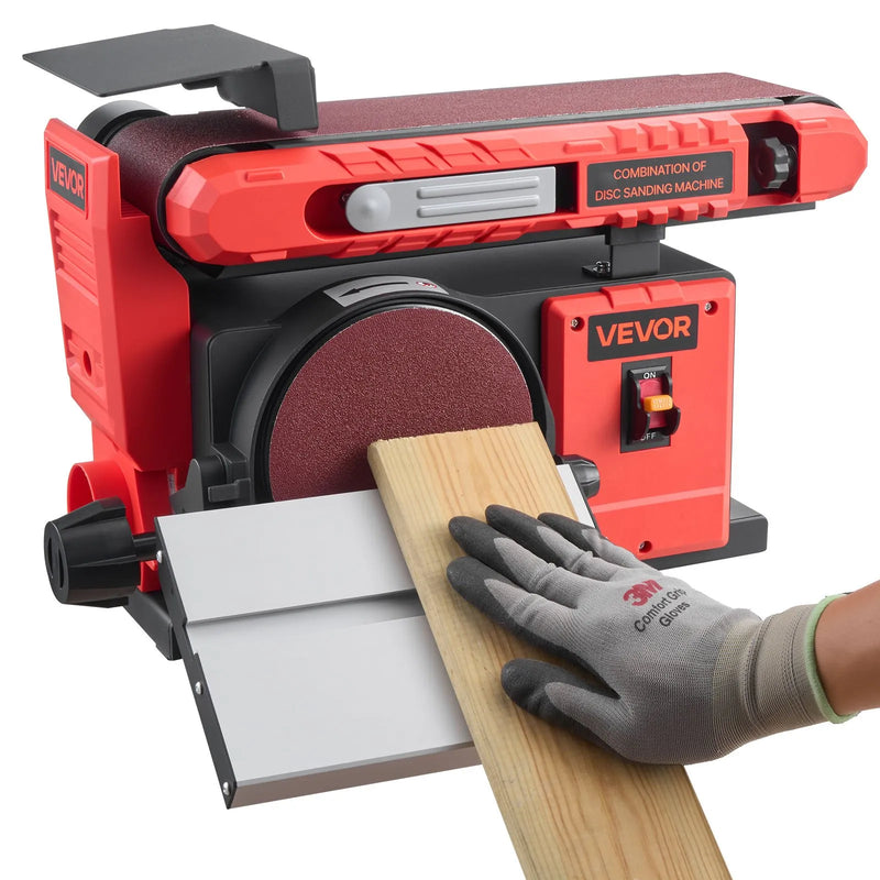 VEVOR lentes un diska slīpmašīna 152,4 mm / 101,6 × 914,4 mm, 400 W profesionāla kombinētā slīpmašīna ar regulējamu darba galdu 0–45°, putekļu nosūkšanas pieslēgumu kokapstrādei un DIY darbiem