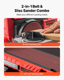 VEVOR lentes un diska slīpmašīna 152,4 mm / 101,6 × 914,4 mm, 400 W profesionāla kombinētā slīpmašīna ar regulējamu darba galdu 0–45°, putekļu nosūkšanas pieslēgumu kokapstrādei un DIY darbiem