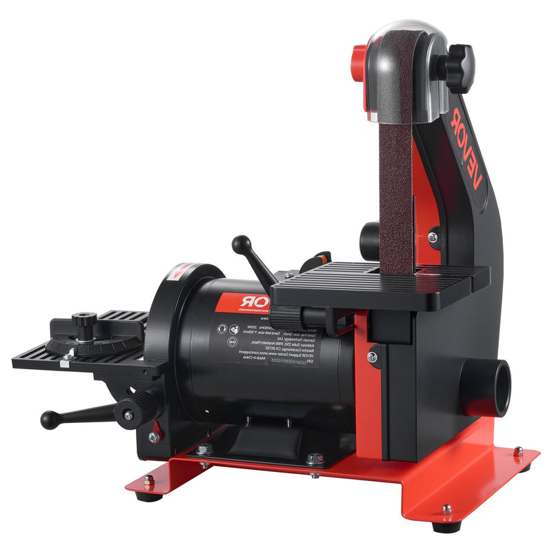 VEVOR lentes un diska slīpmašīna 125 mm / 25 × 762 mm, 250 W galda tipa kombinētā slīpmašīna ar regulējamu darba galdu 0–45° un putekļu nosūkšanas pieslēgumu kokapstrādei, mēbeļu atjaunošanai un DIY darbiem