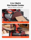 VEVOR lentes un diska slīpmašīna 125 mm / 25 × 762 mm, 250 W galda tipa kombinētā slīpmašīna ar regulējamu darba galdu 0–45° un putekļu nosūkšanas pieslēgumu kokapstrādei, mēbeļu atjaunošanai un DIY darbiem