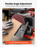 VEVOR lentes un diska slīpmašīna 125 mm / 25 × 762 mm, 250 W galda tipa kombinētā slīpmašīna ar regulējamu darba galdu 0–45° un putekļu nosūkšanas pieslēgumu kokapstrādei, mēbeļu atjaunošanai un DIY darbiem