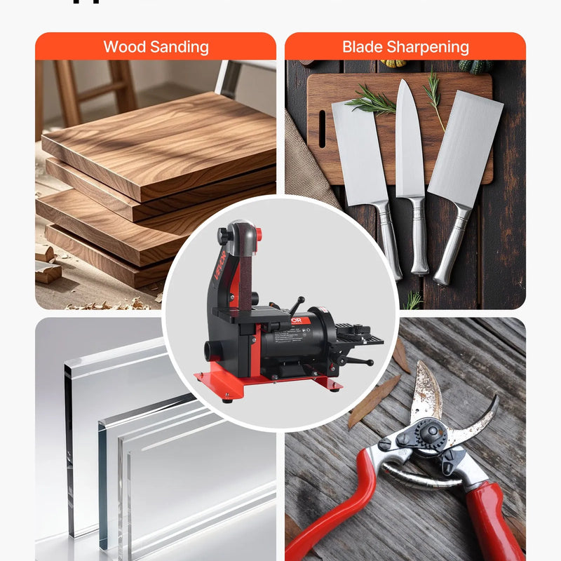 VEVOR lentes un diska slīpmašīna 125 mm / 25 × 762 mm, 250 W galda tipa kombinētā slīpmašīna ar regulējamu darba galdu 0–45° un putekļu nosūkšanas pieslēgumu kokapstrādei, mēbeļu atjaunošanai un DIY darbiem