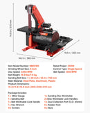 VEVOR lentes un diska slīpmašīna 125 mm / 25 × 762 mm, 250 W galda tipa kombinētā slīpmašīna ar regulējamu darba galdu 0–45° un putekļu nosūkšanas pieslēgumu kokapstrādei, mēbeļu atjaunošanai un DIY darbiem