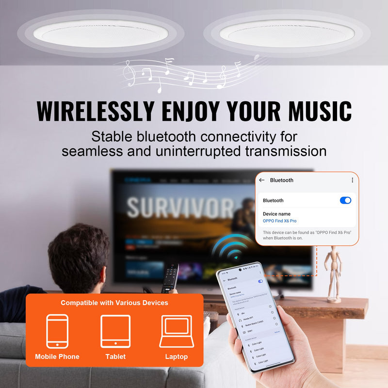 VEVOR Bluetooth griestu skaļruņi, 16,5 cm, 150 W, iebūvējami, 2 gab.