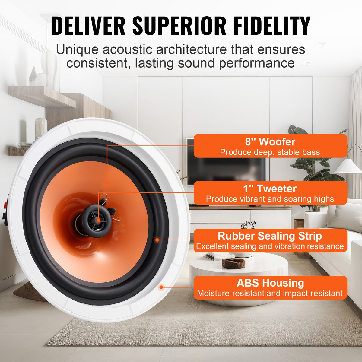 VEVOR Ceiling Speakers 4 pcs, 20 cm, 100 W, In-Wall or In-Ceiling Installation