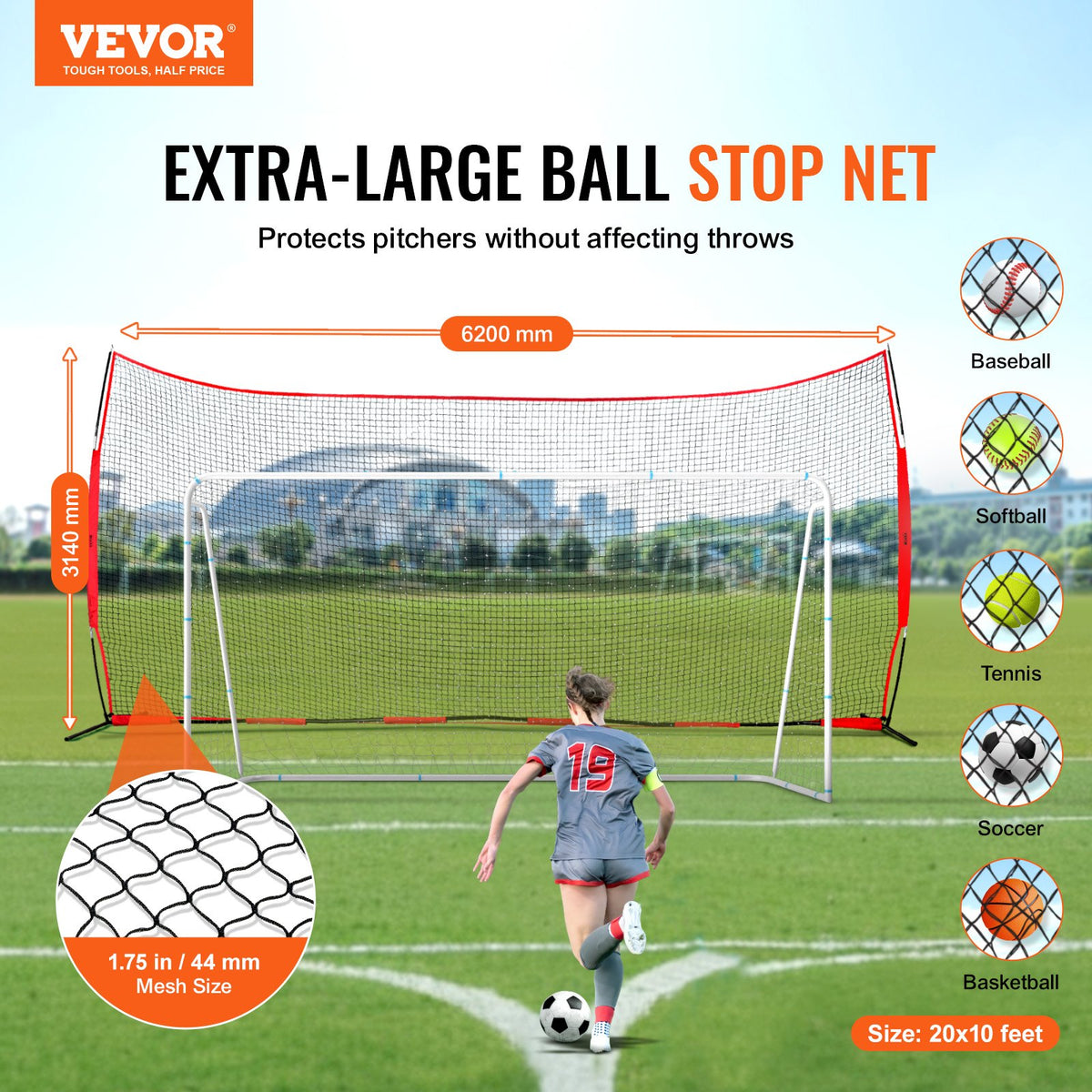 VEVOR spordi kaitsevõrk tõkkega 610 × 305 cm kotiga