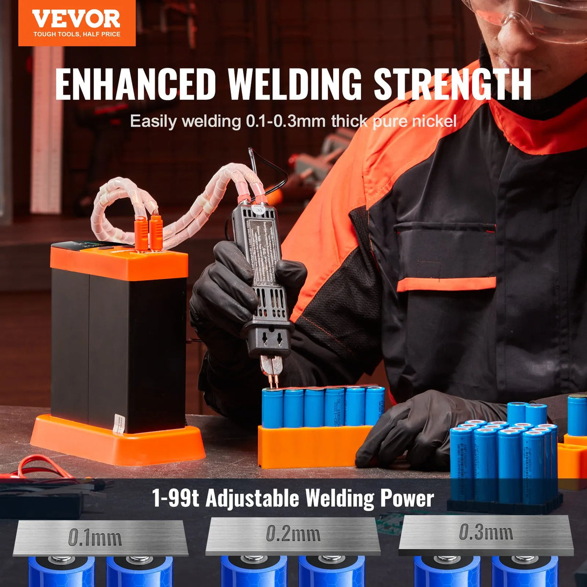 VEVOR 14.5 kW Battery Spot Welder with Capacitor Energy Storage Technology, 73B Welding Pen, 801D High Power Spot Welder with 2 Welding Modes for 0.1–0.3 mm Pure Nickel Welding