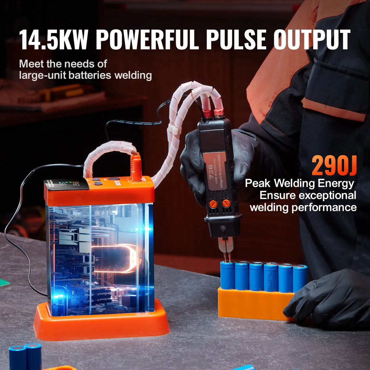 VEVOR 14.5 kW Battery Spot Welder with Capacitor Energy Storage Technology, 73B Welding Pen, 801D High Power Spot Welder with 2 Welding Modes for 0.1–0.3 mm Pure Nickel Welding