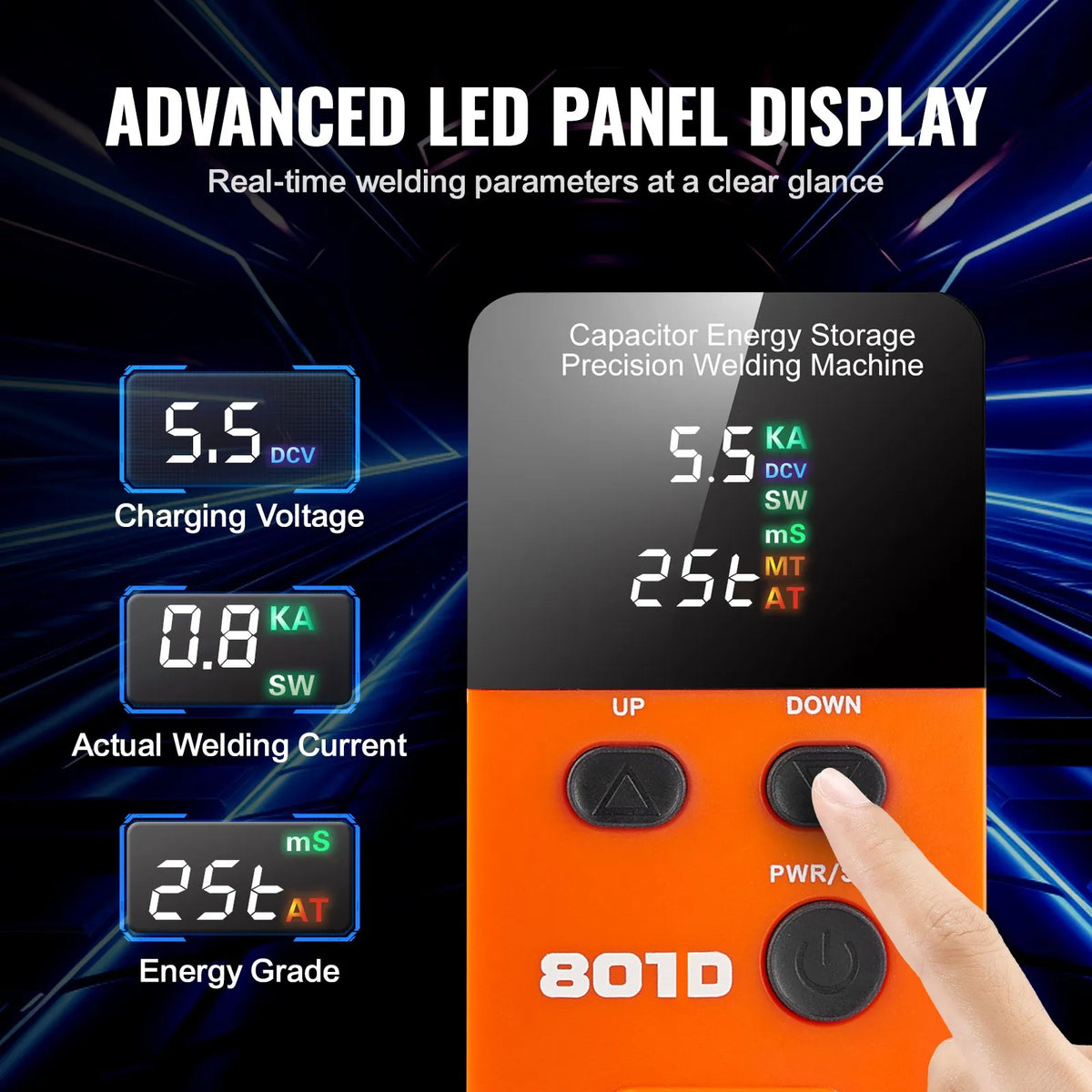 VEVOR 14.5 kW Battery Spot Welder with Capacitor Energy Storage Technology, 73B Welding Pen, 801D High Power Spot Welder with 2 Welding Modes for 0.1–0.3 mm Pure Nickel Welding