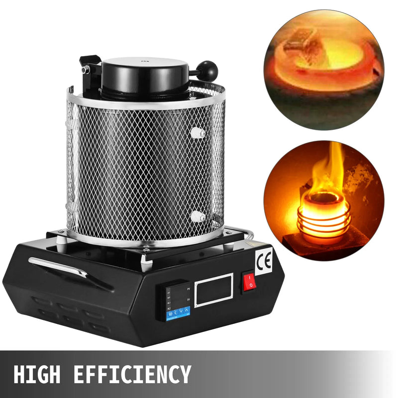 VEVOR elektriskā metālu kausēšanas krāsns 1350W, līdz 1150°C, digitāla temperatūras vadība, 3 kg keramikas tīģelis, zelta, sudraba un alumīnija kausēšanai un liešanai