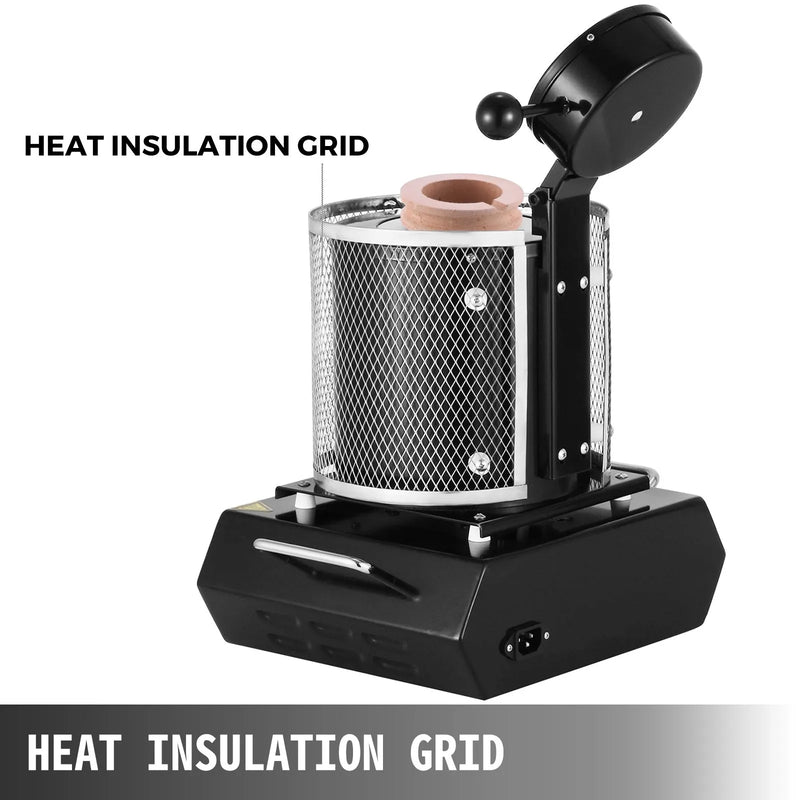 VEVOR elektriskā metālu kausēšanas krāsns 1350W, līdz 1150°C, digitāla temperatūras vadība, 3 kg keramikas tīģelis, zelta, sudraba un alumīnija kausēšanai un liešanai