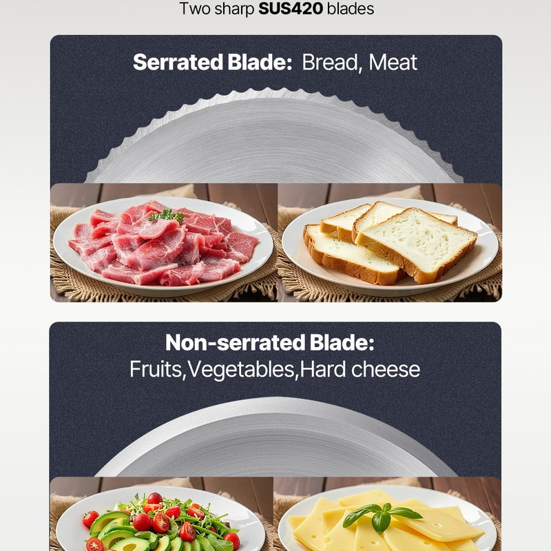 VEVOR 180W Elektriskais Gaļas Sagriezējs, 19 cm, Gaļas, Maizes un Siera griešanai