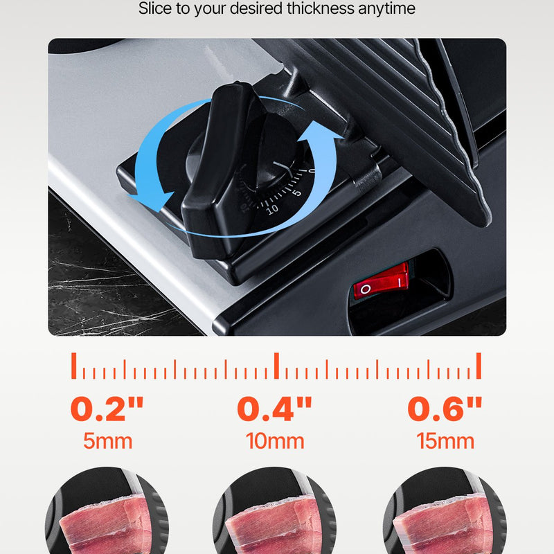 VEVOR 180W Elektriskais Gaļas Sagriezējs, 19 cm, Gaļas, Maizes un Siera griešanai