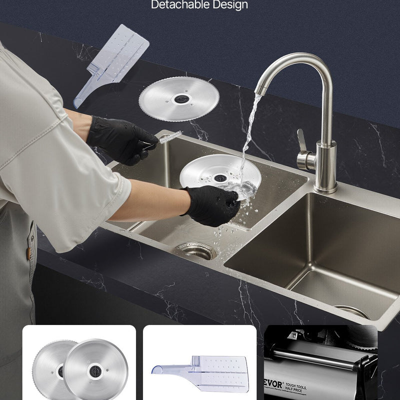 VEVOR 180W Elektriskais Gaļas Sagriezējs, 19 cm, Gaļas, Maizes un Siera griešanai