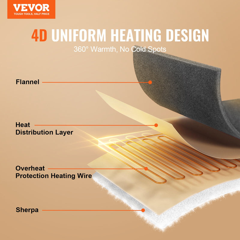 VEVOR elektriskā sega 130 × 160 cm, mīksts flaneļa pleds ar sildīšanas funkciju, ideāli piemērota dāvanai vecmāmiņai