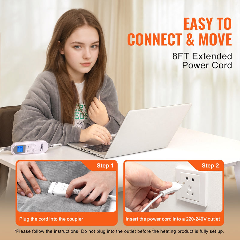 VEVOR elektriskā sega 130 × 180 cm, mīksts flaneļa pleds ar sildīšanas funkciju, piemērota kā dāvana vecmāmiņai