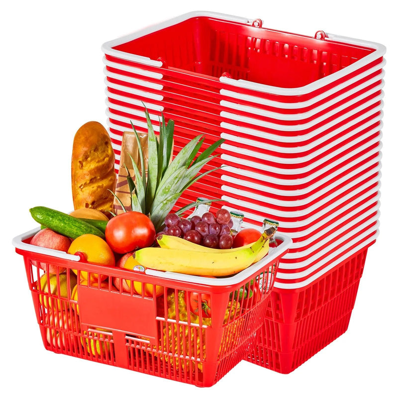 VEVOR iepirkumu grozi, 20 gab., 21 l sakraujami PE plastmasas grozi ar rokturiem, blīva režģa konstrukcija, kravnesība līdz 9,07 kg, piemēroti veikalam, mazumtirdzniecībai, supermarketam un lietošanai mājās, sarkani - ZEMLETES.LV