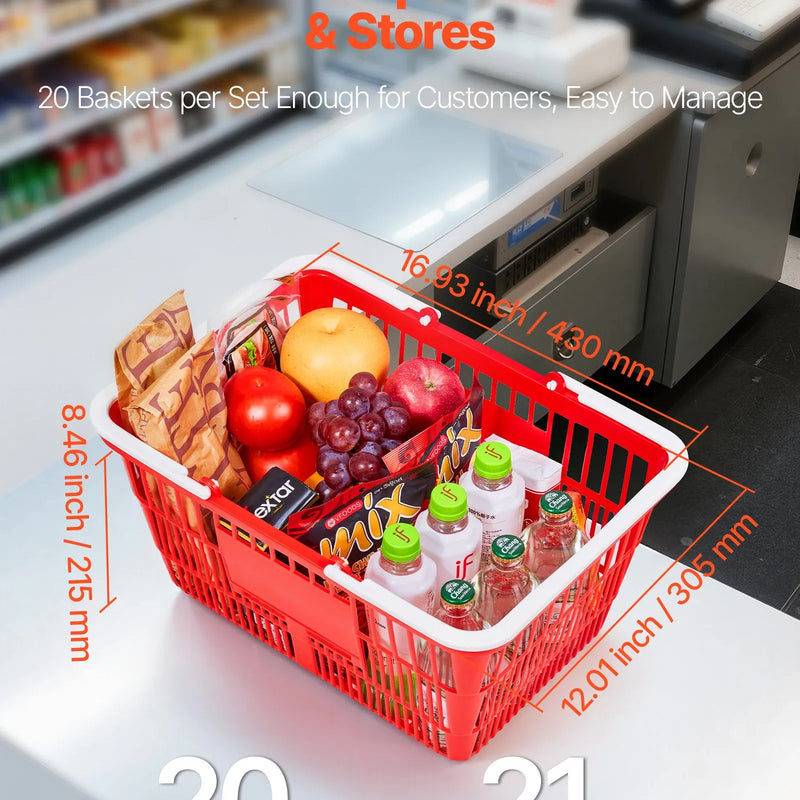 VEVOR iepirkumu grozi, 20 gab., 21 l sakraujami PE plastmasas grozi ar rokturiem, blīva režģa konstrukcija, kravnesība līdz 9,07 kg, piemēroti veikalam, mazumtirdzniecībai, supermarketam un lietošanai mājās, sarkani - ZEMLETES.LV