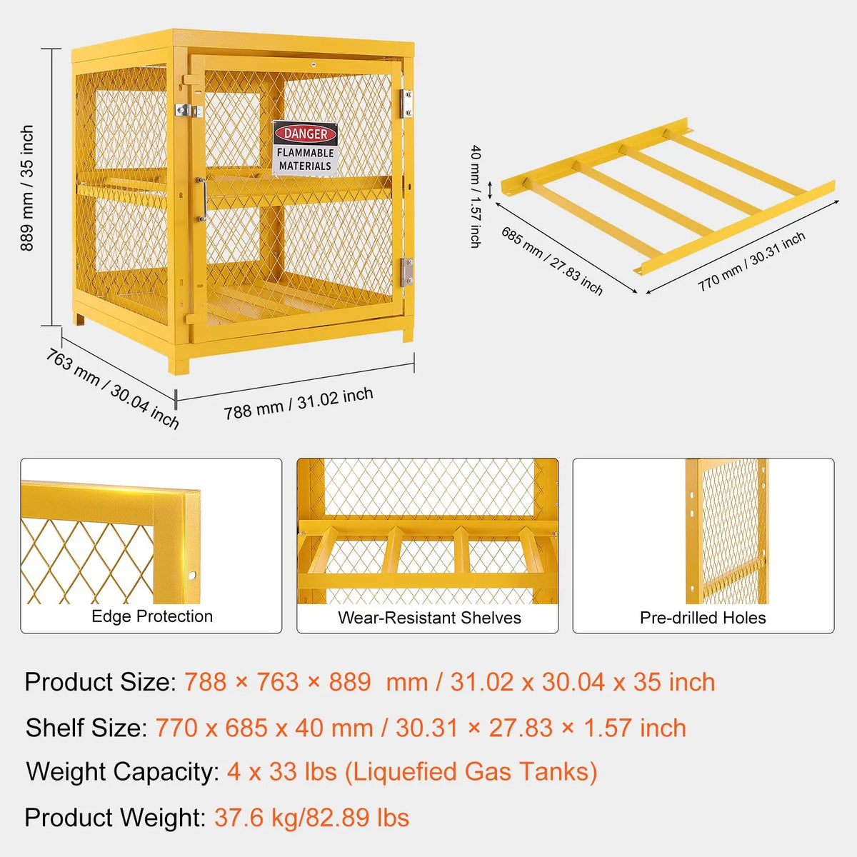 Horizontāls propāna balonu uzglabāšanas skapis, ietilpība 4×15 kg