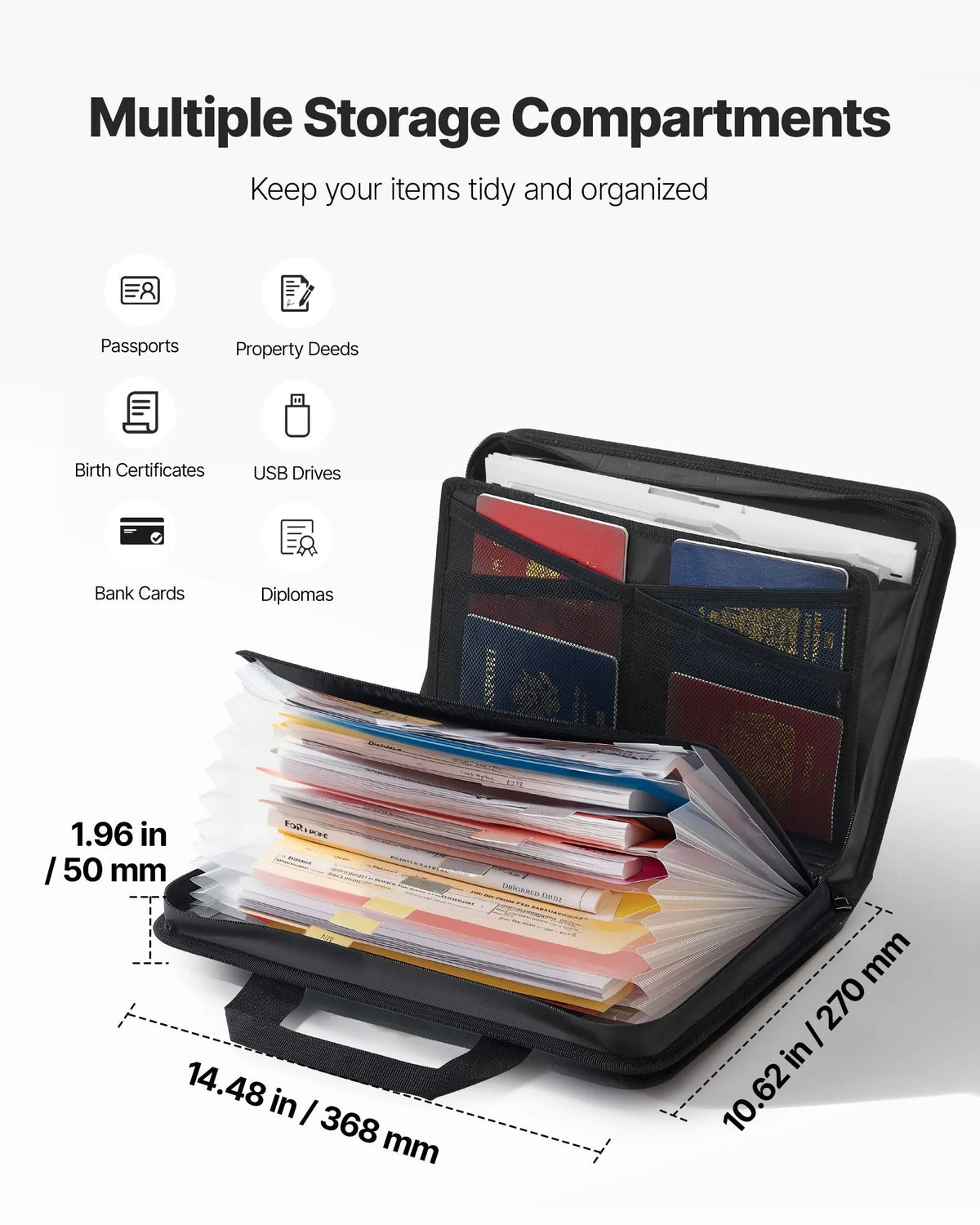 VEVOR Fireproof Document Bag, Heat Resistant up to 1000°C, Fire and Waterproof, Portable Multi-Layer File Storage and Security Organiser for Home, Office or Travel, Suitable for Passports, Important Documents and Files