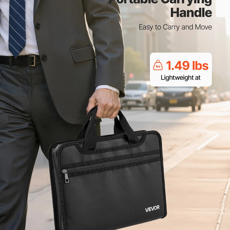 VEVOR ugunsdroša dokumentu soma, karstumizturīga līdz 1000 ℃, uguns- un ūdensdroša, pārnēsājams vairāku slāņu failu uzglabāšanas un drošības organizators mājām, birojam vai ceļojumiem, piemērota pasēm, svarīgiem dokumentiem un failiem