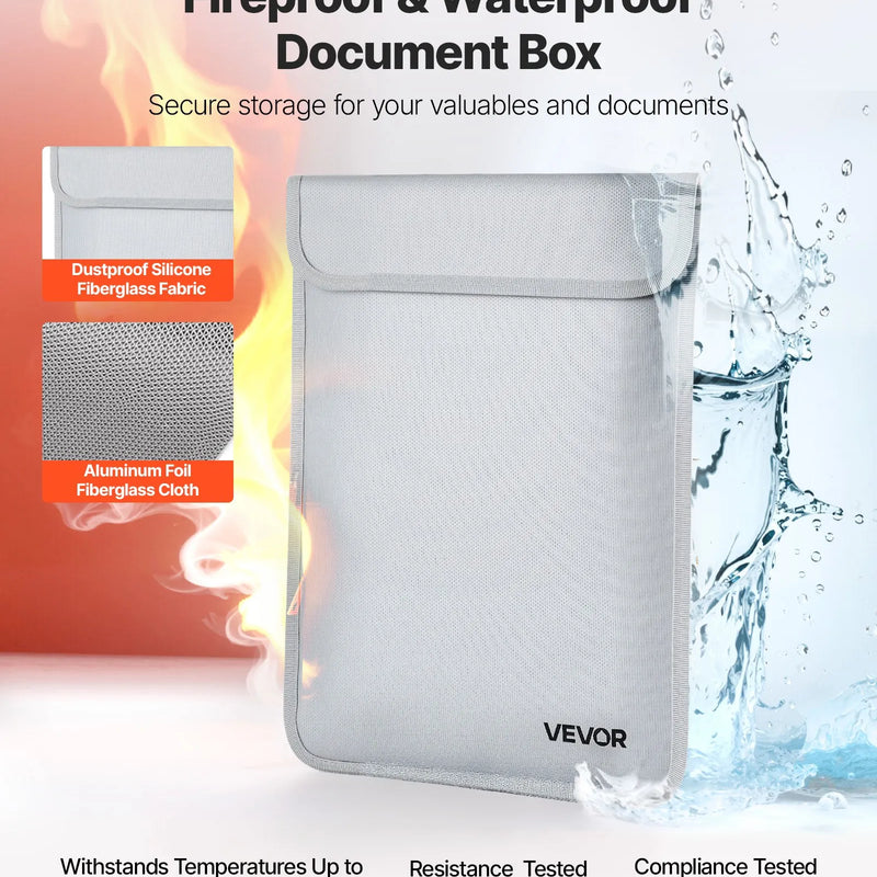 VEVOR ugunsdroša dokumentu soma, karstumizturīga līdz 650 ℃, uguns- un ūdensdroša ar gludu rāvējslēdzēju, pārnēsājams failu uzglabāšanas organizators mājām, birojam vai ceļojumiem, piemērota pasēm, svarīgiem dokumentiem un failiem
