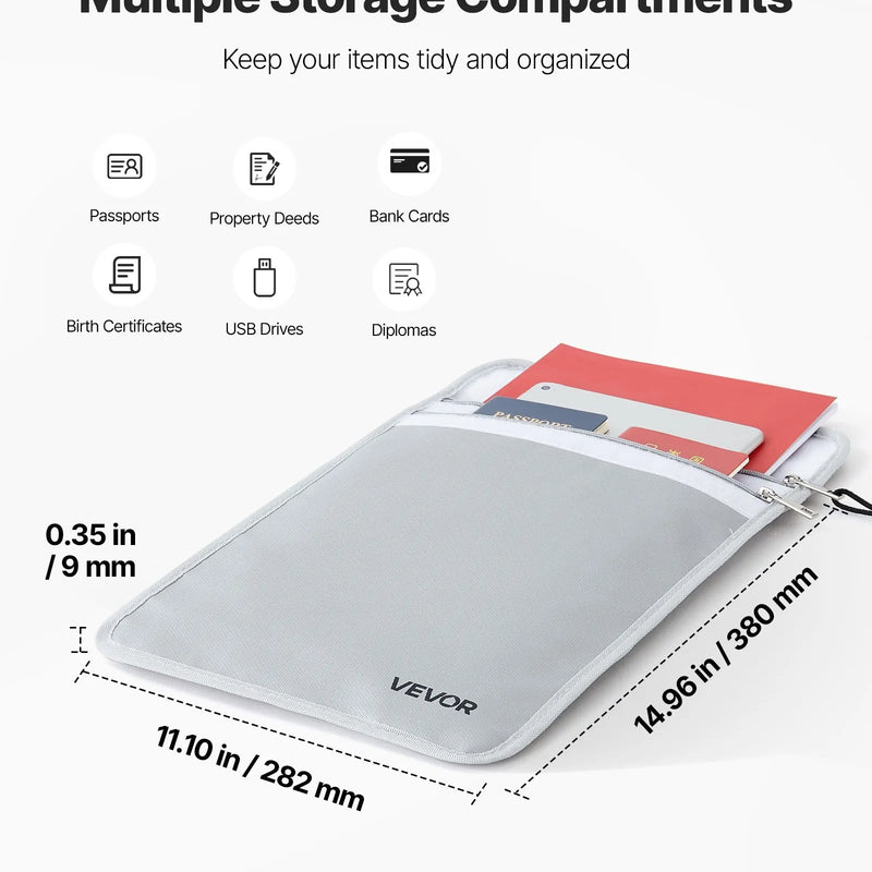 VEVOR ugunsdroša dokumentu soma, karstumizturīga līdz 650 ℃, uguns- un ūdensdroša ar gludu rāvējslēdzēju, pārnēsājams failu uzglabāšanas organizators mājām, birojam vai ceļojumiem, piemērota pasēm, svarīgiem dokumentiem un failiem
