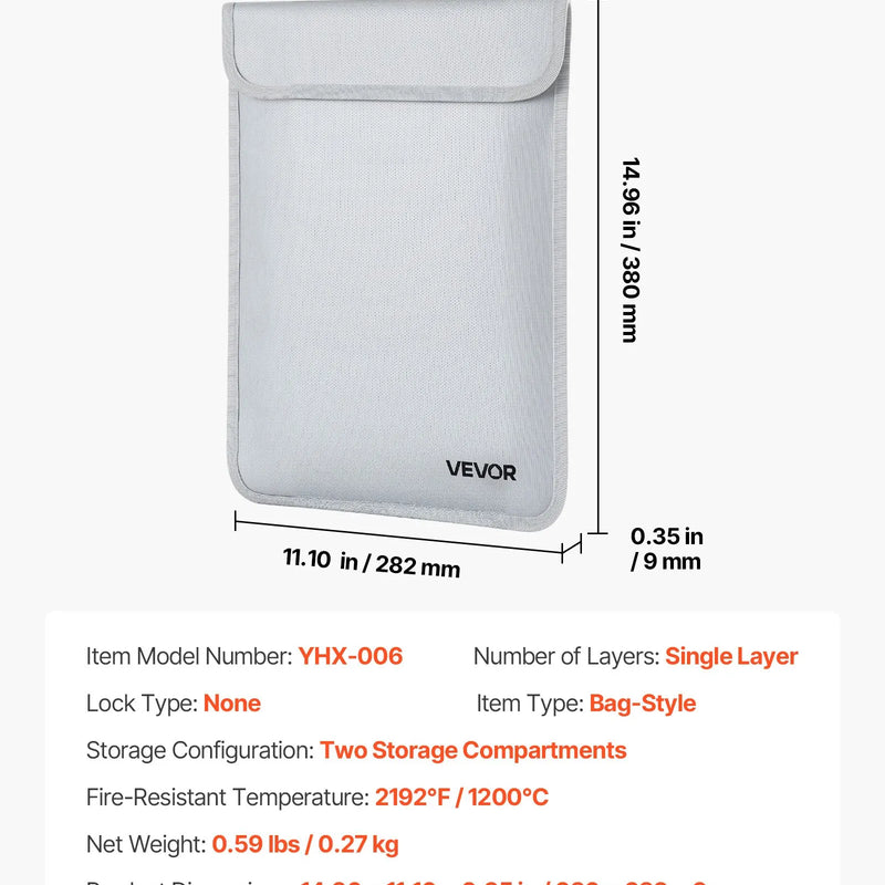VEVOR ugunsdroša dokumentu soma, karstumizturīga līdz 650 ℃, uguns- un ūdensdroša ar gludu rāvējslēdzēju, pārnēsājams failu uzglabāšanas organizators mājām, birojam vai ceļojumiem, piemērota pasēm, svarīgiem dokumentiem un failiem