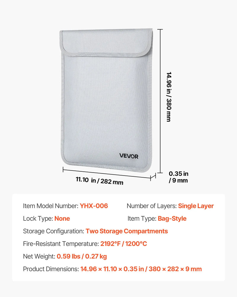 VEVOR ugunsdroša dokumentu soma, karstumizturīga līdz 650 ℃, uguns- un ūdensdroša ar gludu rāvējslēdzēju, pārnēsājams failu uzglabāšanas organizators mājām, birojam vai ceļojumiem, piemērota pasēm, svarīgiem dokumentiem un failiem