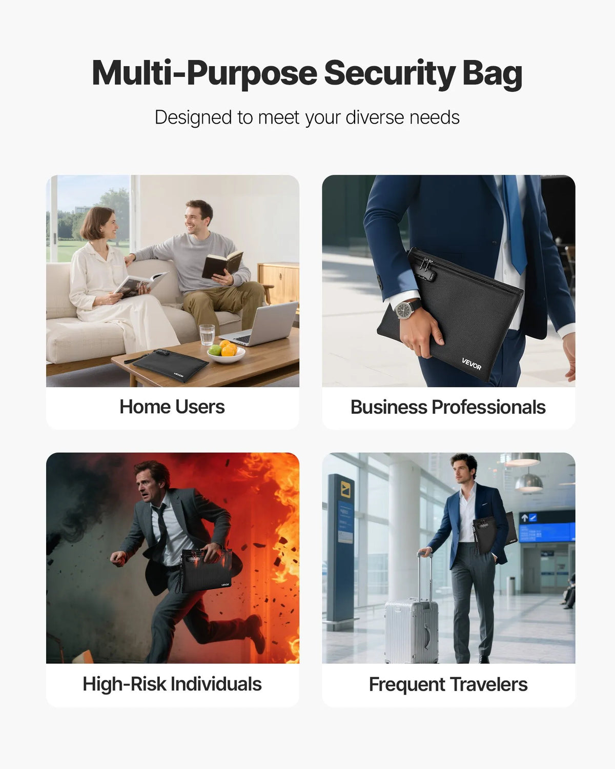 VEVOR Fireproof Document Bag with 1000 °C Heat Resistance, Fire and Waterproof Coating, Lock and Portable Design, Suitable for Safe Storage of Documents, Passports and Important Files at Home, Office or Travel