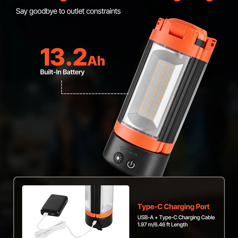VEVOR LED darba gaisma ar statīvu, 13,2 Ah akumulators, uzlādējama bezvadu konstrukcijas un kempinga lampa ar 3 gaismas galvām, noņemamu trijkāja statīvu, spilgtums 2200 lūmeni, 3000–6500 K regulējama gaisma, pārnēsājama darba vietām