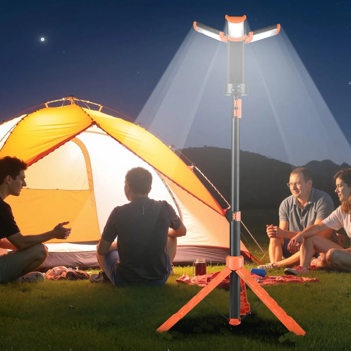 VEVOR LED Work Light with Stand, 13.2 Ah Battery, Rechargeable Cordless Design and Camping Lamp with 3 Light Heads, Removable Tripod Stand, 2200 Lumens Brightness, 3000–6500 K Adjustable Light, Portable for Work Sites