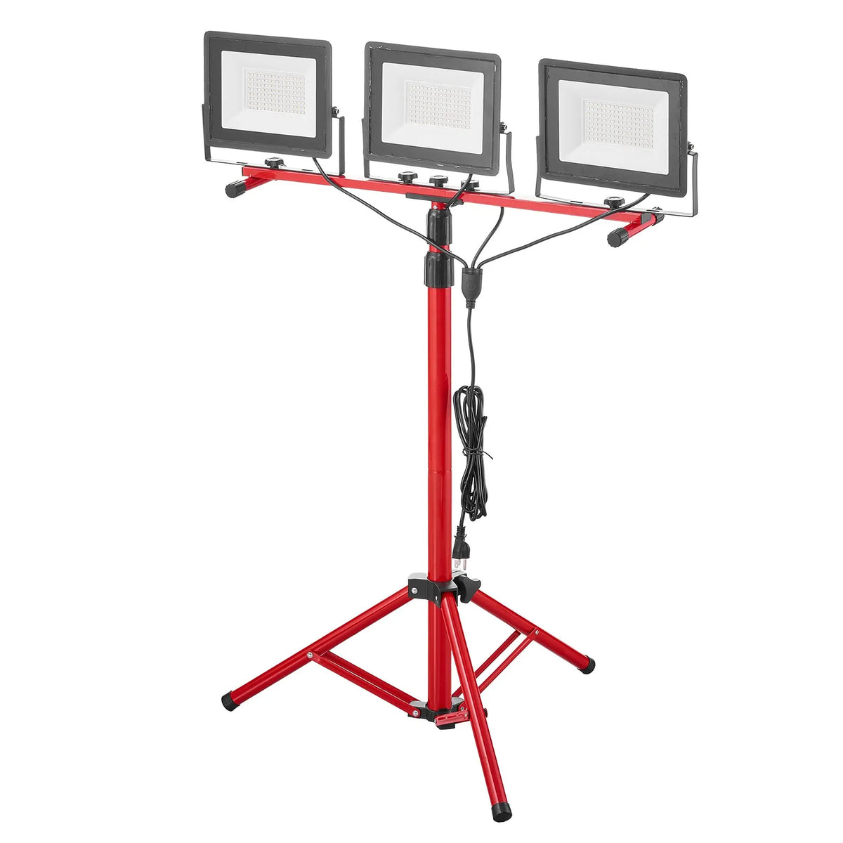 LED work lamp with tripod stand, 21,000 lm, three-head portable camping lamp with individual switches, tripod stand and 3.3 m power cable, suitable for indoor and outdoor construction sites, IP65 water-resistant