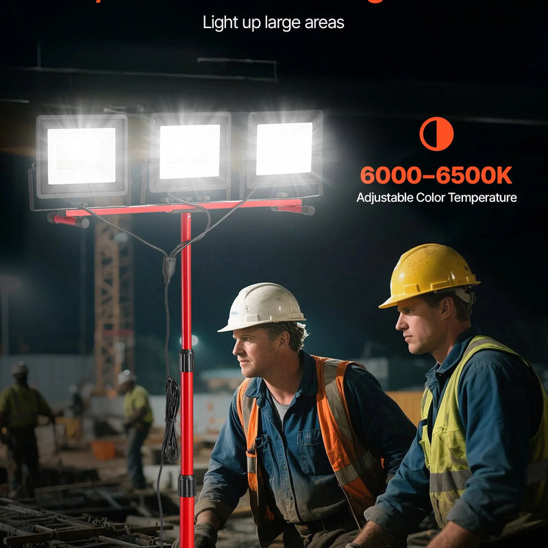 LED darba lampa ar statīvu, 21 000 lm, trīs galvu pārnēsājama kempinga lampa ar individuāliem slēdžiem, trijkāja statīvu un 3,3 m strāvas kabeli, piemērota iekštelpām un āra būvlaukumiem, IP65 ūdensizturīga