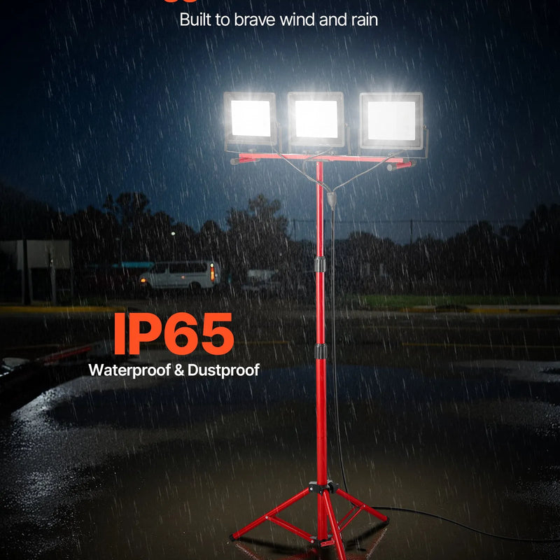 LED darba lampa ar statīvu, 21 000 lm, trīs galvu pārnēsājama kempinga lampa ar individuāliem slēdžiem, trijkāja statīvu un 3,3 m strāvas kabeli, piemērota iekštelpām un āra būvlaukumiem, IP65 ūdensizturīga