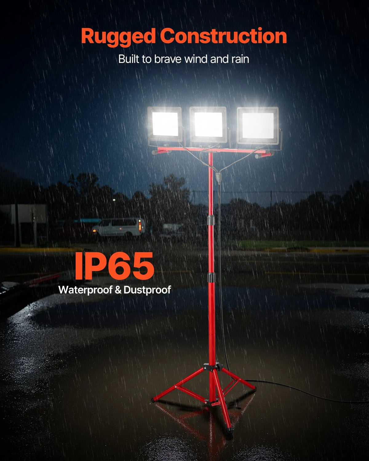LED work lamp with tripod stand, 21,000 lm, three-head portable camping lamp with individual switches, tripod stand and 3.3 m power cable, suitable for indoor and outdoor construction sites, IP65 water-resistant