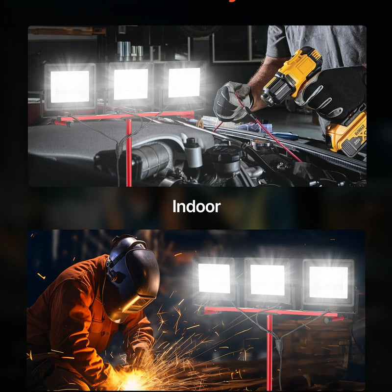 LED darba lampa ar statīvu, 21 000 lm, trīs galvu pārnēsājama kempinga lampa ar individuāliem slēdžiem, trijkāja statīvu un 3,3 m strāvas kabeli, piemērota iekštelpām un āra būvlaukumiem, IP65 ūdensizturīga