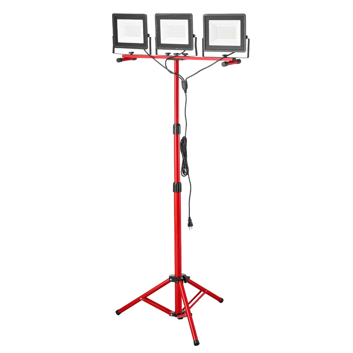 LED work lamp with tripod stand, 21,000 lm, three-head portable camping lamp with individual switches, tripod stand and 3.3 m power cable, suitable for indoor and outdoor construction sites, IP65 water-resistant