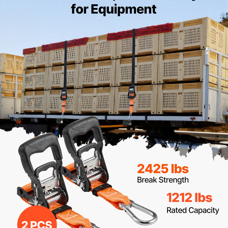 VEVOR sprūdrata kravas nostiprināšanas siksnas 38,1 mm × 1,8 m ar karabīnēm, pārrāvuma izturība 1100 kg, 2 gab. ar pārnēsāšanas somu