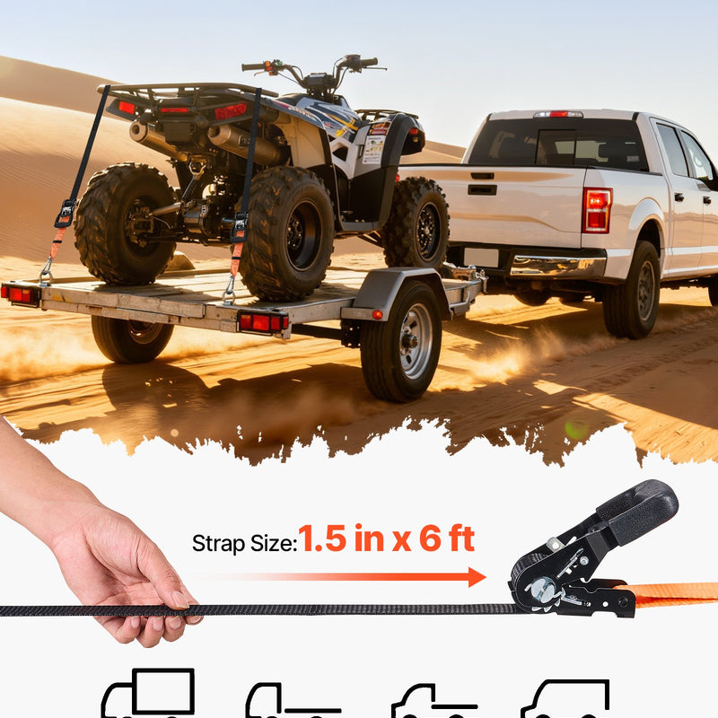 VEVOR sprūdrata kravas nostiprināšanas siksnas 38,1 mm × 1,8 m ar karabīnēm, pārrāvuma izturība 1100 kg, 2 gab. ar pārnēsāšanas somu