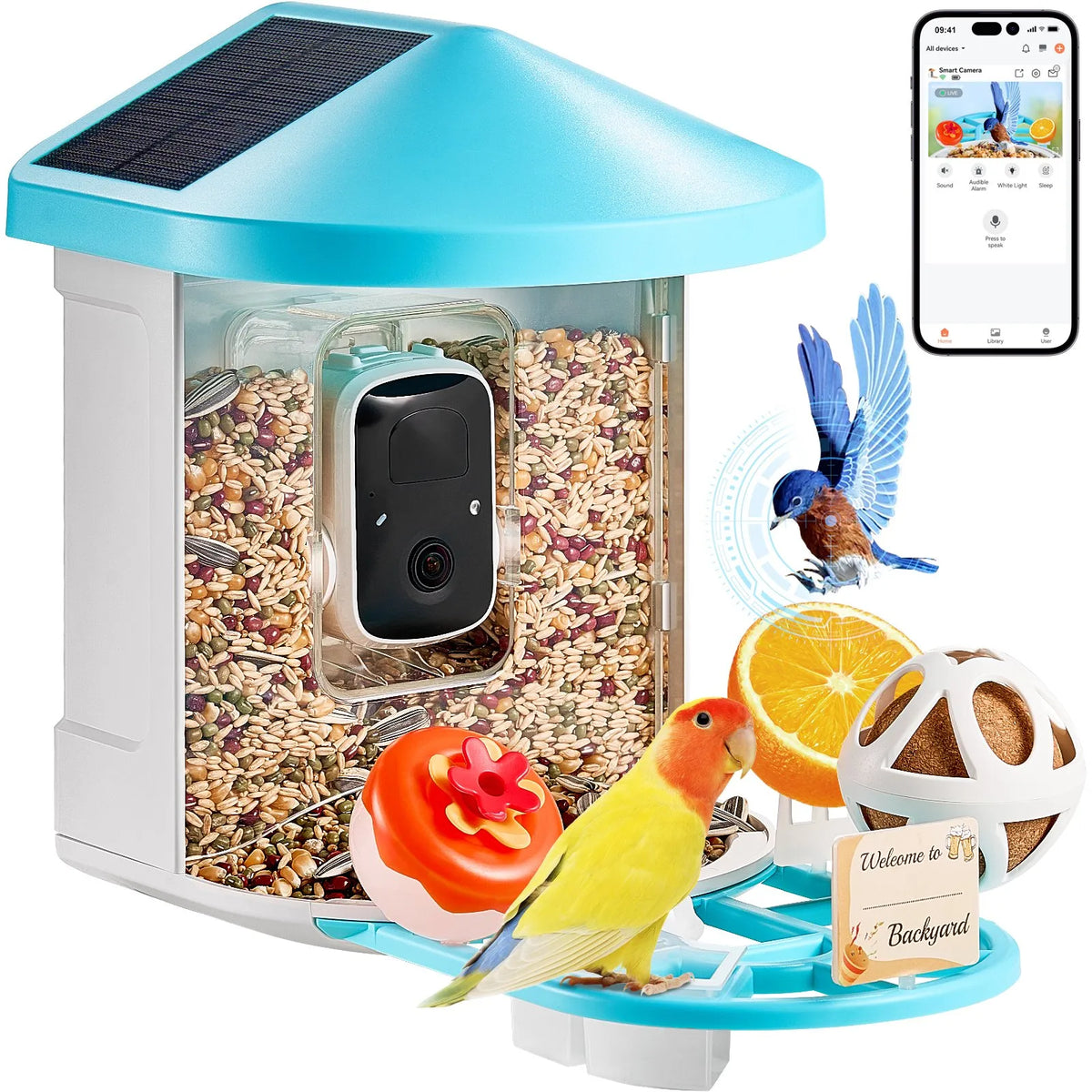 VEVOR Smart Bird Feeder with 2K Camera, AI Species Recognition and 3 Solar Panels