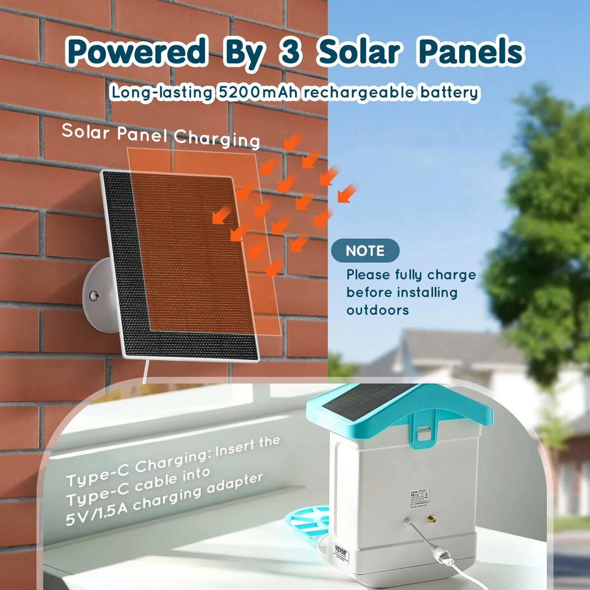 VEVOR Smart Bird Feeder with 2K Camera, AI Species Recognition and 3 Solar Panels