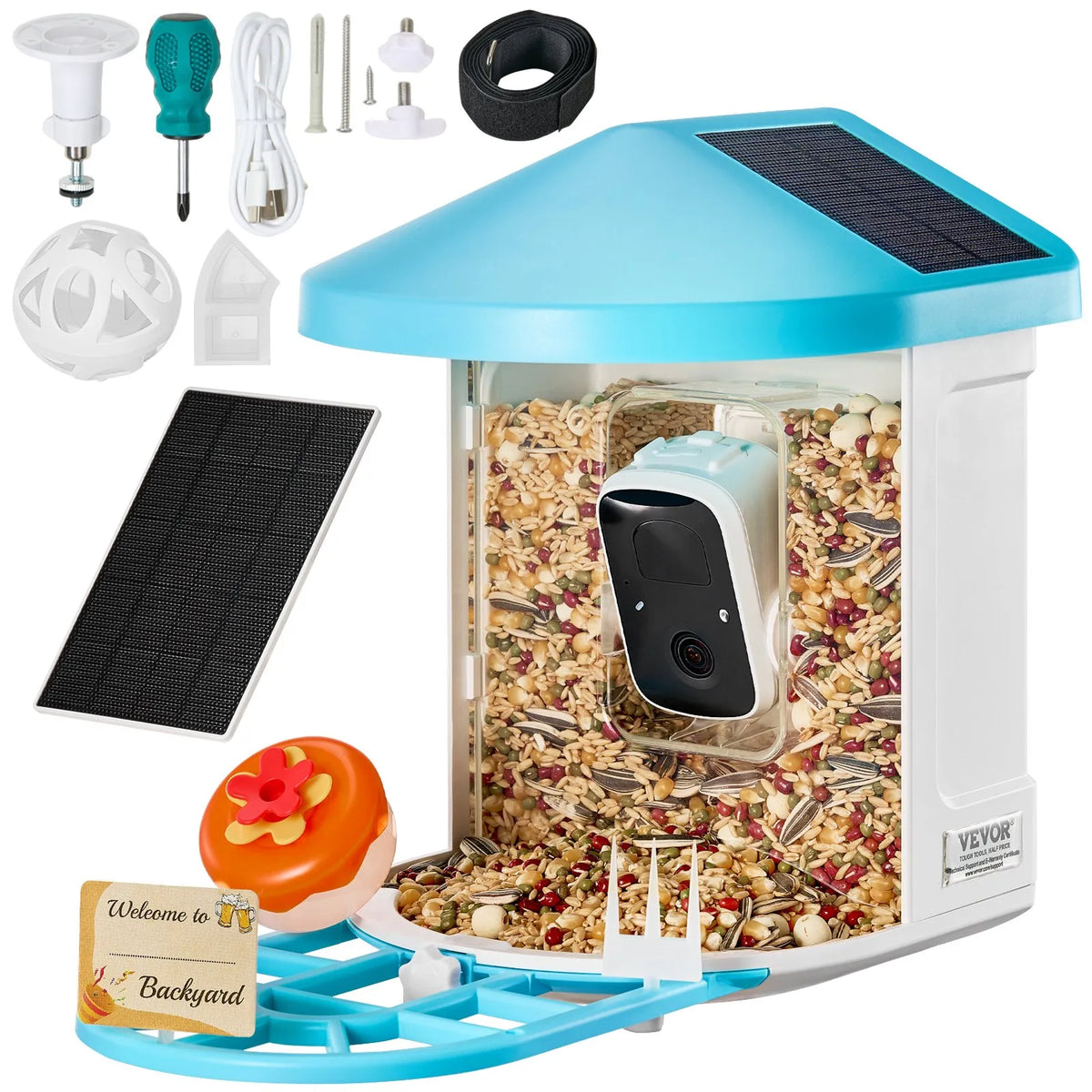 VEVOR Smart Bird Feeder with 2K Camera, AI Species Recognition and 3 Solar Panels