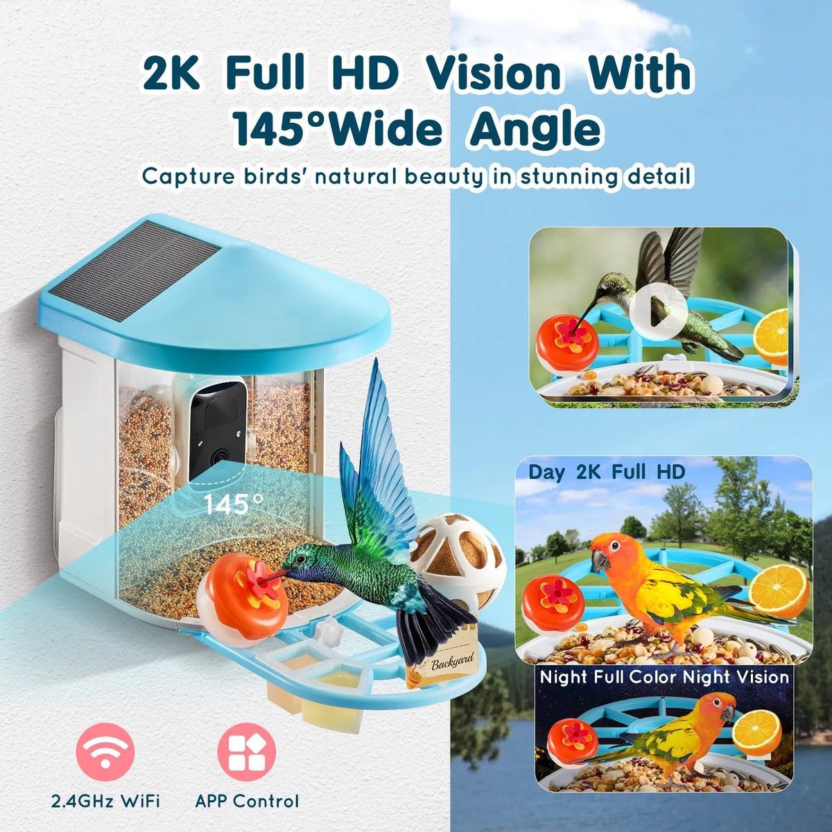 VEVOR Smart Bird Feeder with 2K Camera, AI Species Recognition and 2 Solar Panels