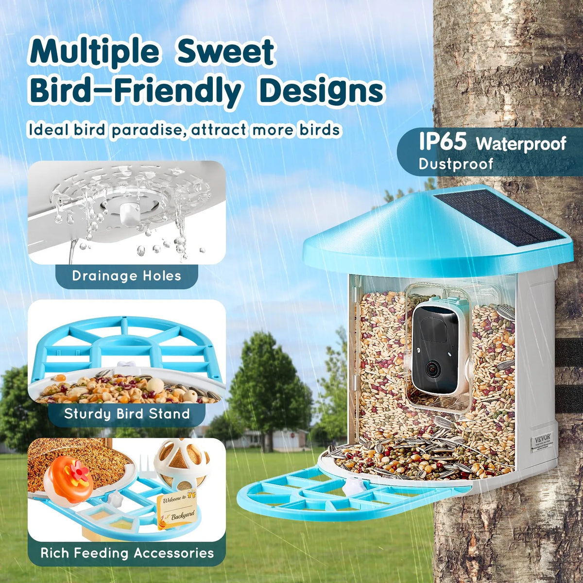 VEVOR Smart Bird Feeder with 2K Camera, AI Species Recognition and 2 Solar Panels