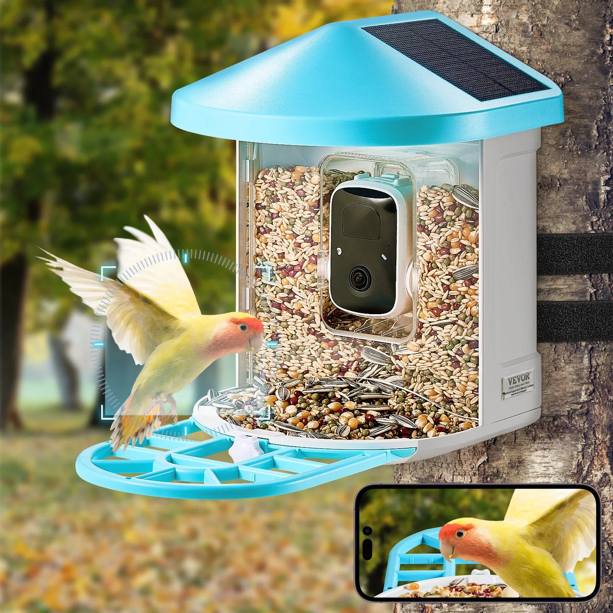 VEVOR Smart Bird Feeder with 2K Camera, AI Species Recognition and 2 Solar Panels