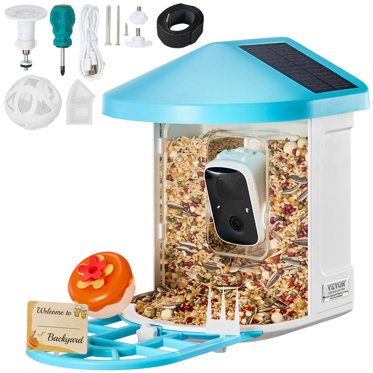 VEVOR Smart Bird Feeder with 2K Camera, AI Species Recognition and 2 Solar Panels