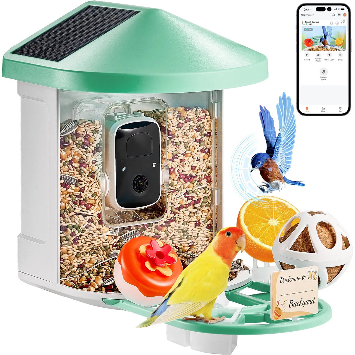 VEVOR Smart Bird Feeder with 2K Camera, AI Species Recognition and 3 Solar Panels, with Automatic Recording