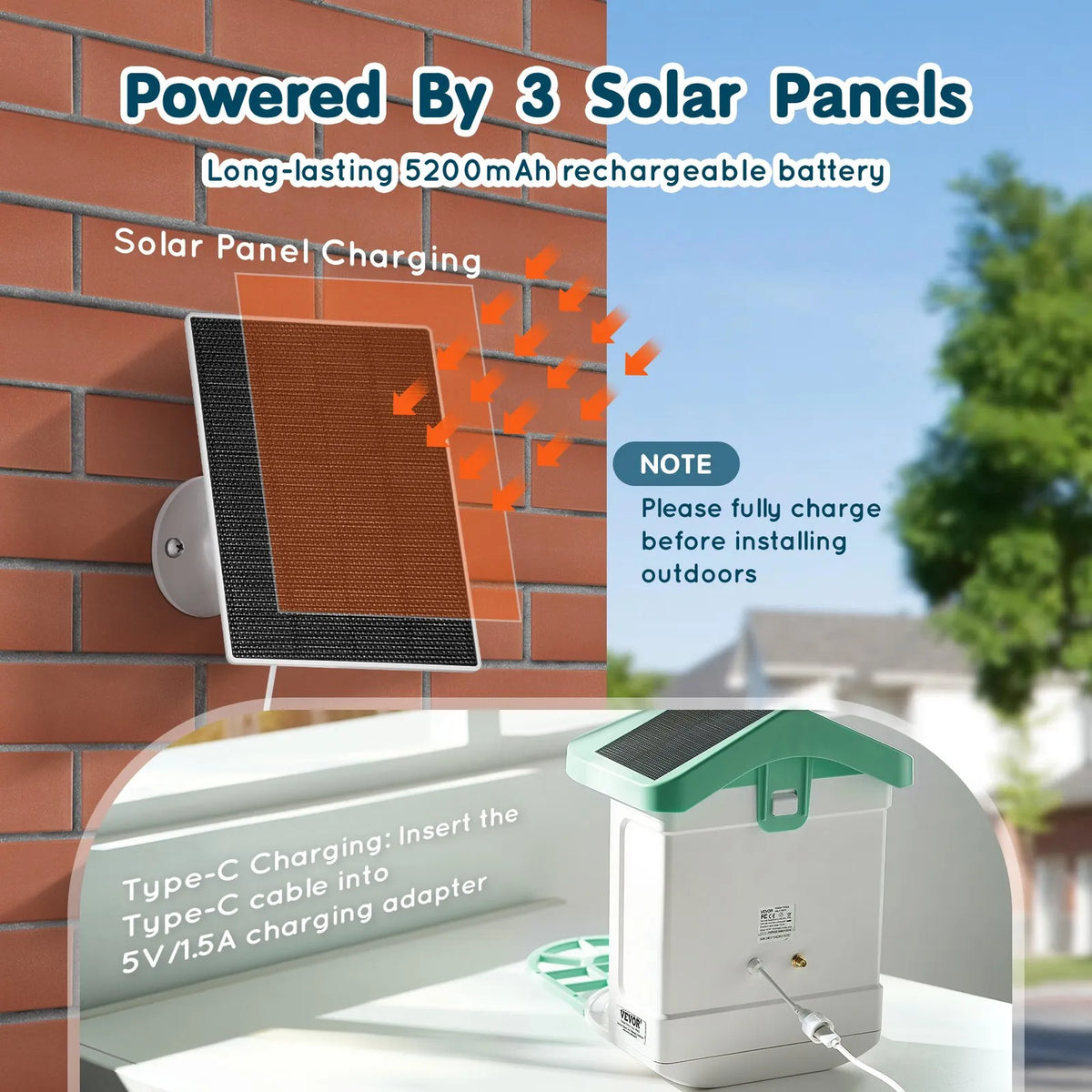 VEVOR Smart Bird Feeder with 2K Camera, AI Species Recognition and 3 Solar Panels, with Automatic Recording